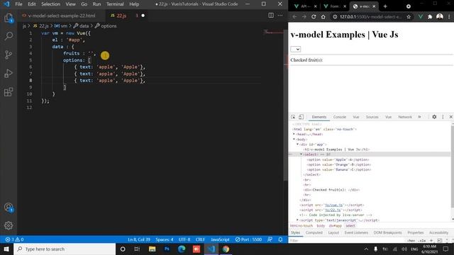 v-model Single Select Example | Two Way Data Binding | VUE JS 2 [Arabic] #vue_js_2