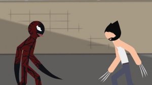 Stickman Fight - Росомаха против Карнажа и Венома. Анимация драки стикменов Moho Pro