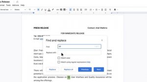 Find and replace words in Google Docs