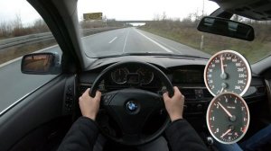 BMW E60 530i TOP SPEED ON AUTOBAHN TEST DRIVE MAX ACCELERATION (NO LIMIT)