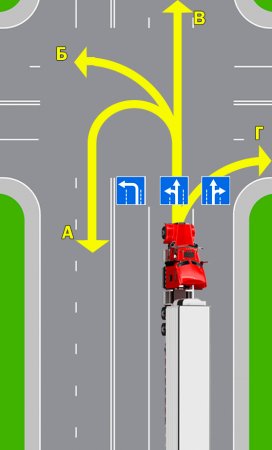 Какие из траекторий являются разрешенными, для водителя грузового автомобиля?