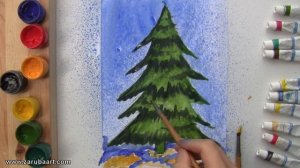 Как нарисовать елочку зимой. Рисуем елку с детьми.