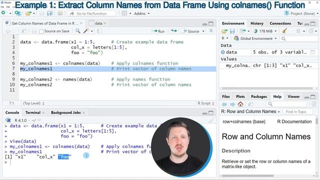 Get Column Names of Data Frame in R (2 Examples) | Variable in Matrix | colnames & names Functions