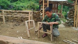 building a new set of wooden tables and chairs for the family kitchen. family farm life