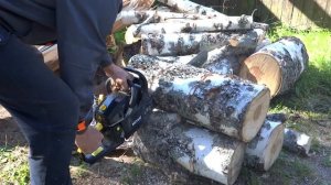 Бензопила HUTER BS-62. Хутер БС-62. Распил берёзы. Очень тяжело!!! Шина и цепочка подсели)))