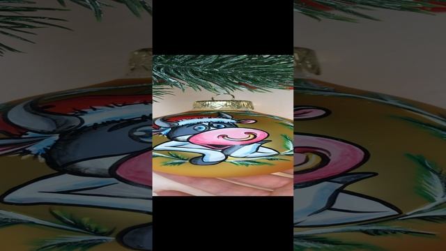 Арт. С40  Шар с ручной росписью 80 мм «Бычок 3»