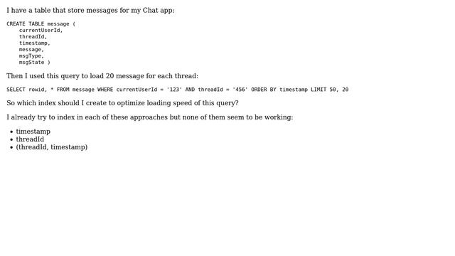 Databases: Use index in ORDER BY query SQLite