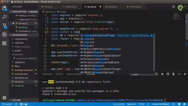 Curso de Backend Node.js 6.3 Conectar la API al servidor de WebSockets смотреть онлайн
