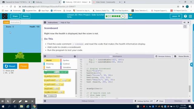 Code.org Lesson 20 Side Scroller Assessment Bubbles 8 Scoreboard Displaying Variables смотреть онлайн