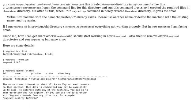 Vagrant complains "A VirtualBox machine with the name 'homestead-7' already exists" смотреть онлайн