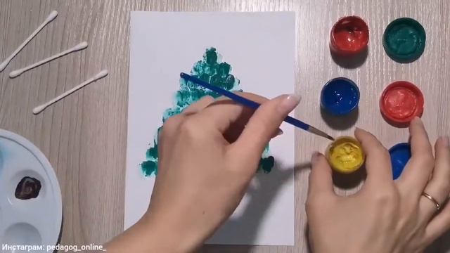 Рисуем НОВОГОДНЮЮ ЁЛОЧКУ пальчиками и ватными палочками! НОВЫЙ ГОД! Зимний рисунок. Открытка.