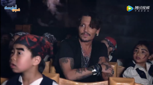 Johnny Depp ride Pirates of The Caribbean with cute kids at Shanghai Disneyland. May 2017 