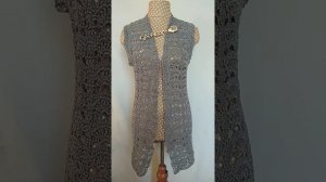 Длинный летний ажурный жилет "Агата Серая"