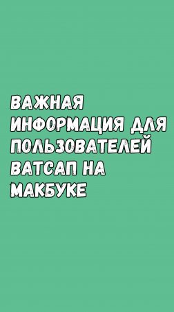 ВАЖНАЯ ИНФОРМАЦИЯ для пользователей Ватсап на макбуке!