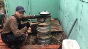 Печь под казан из автомобильных дисков своими руками