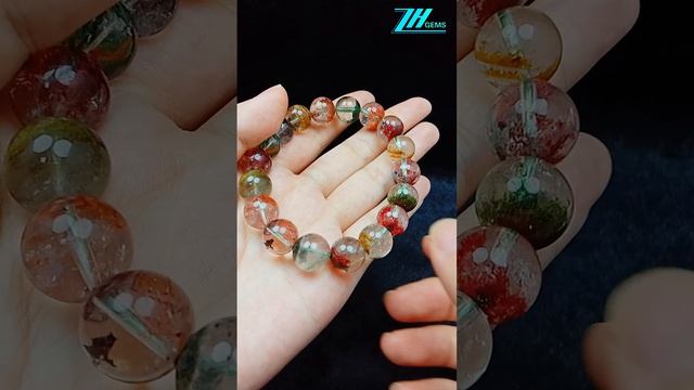 Colorful Ghost phantom quartz bracelet gemstone jewelry Round Beads Bracelet 20240214-05-08