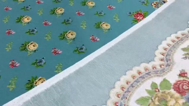 Рогожка "Царица цветов-букеты по кайме" цв.морская волна, ш.1.5м, хлопок-100%, 160гр/м.кв АРТ 17918 смотреть онлайн