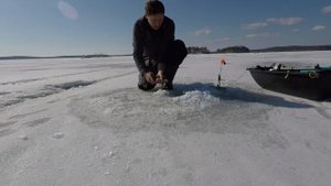 Ловля щуки на жерлицы на озере Большой Кисегач 7 апреля 2019 года