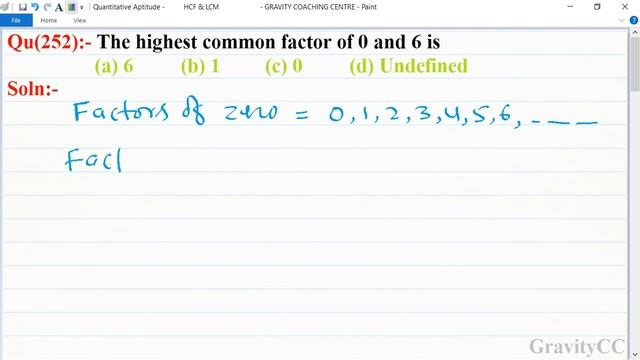 Q253 | The highest common factor of 0 and 6 is :- | Gravity Coaching Centre смотреть онлайн