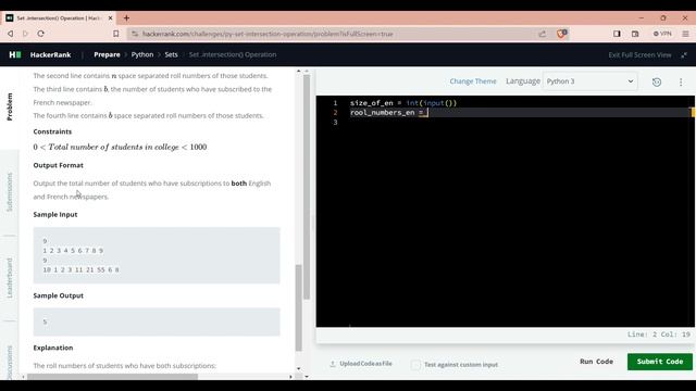 Set .intersection() Operation - HackerRank (Python) - #python #hackerrank