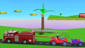 Мультфильмы 3D Пожарная машина и красный автомобиль  Развивающие мультики Зим Зум