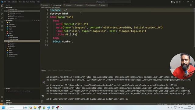 Social Media Project Live Code Node.js, MongoDB, JavaScript, CSS, HTML| Tutor Joe's  Day-07