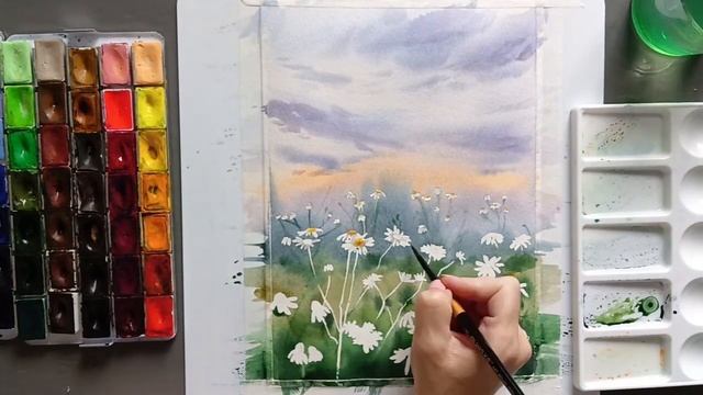 Ромашковое поле акварелью | Ускоренное видео #ромашки #акварелью смотреть онлайн