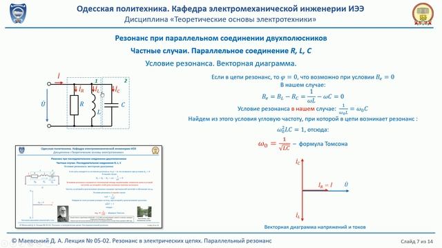 Лекция 051-2. Резонанс в электрических цепях.  Параллельный резонанс