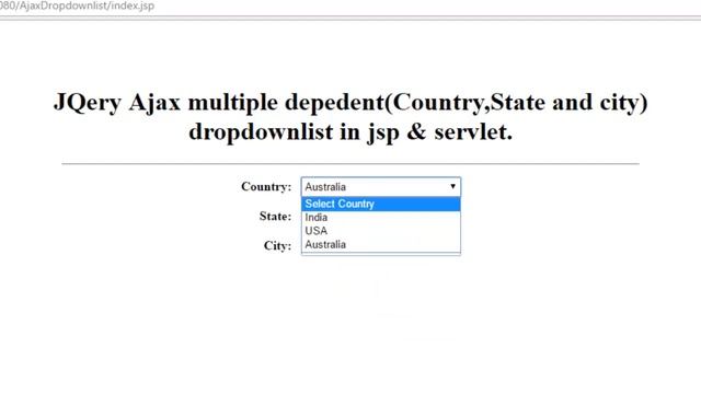 Fill JQuery and Ajax depedent(Country,State and City) multiple dropdownlist in jsp and servlet смотреть онлайн