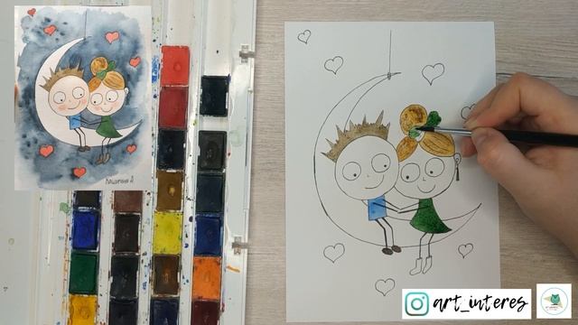 Как нарисовать Валентинку. Любовь акварелью. Уроки рисования. #рисуемсдетьми смотреть онлайн