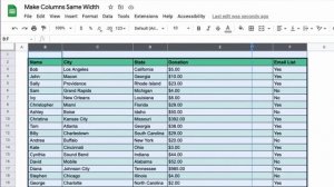 How to Make All Columns the Same Width in Google Sheets