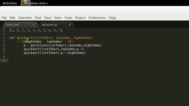 The quicksort algorithm coded live in Python
