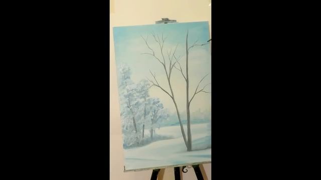 Как нарисовать пейзаж. Обзорное видео как быстро нарисовать зимний пейзаж.