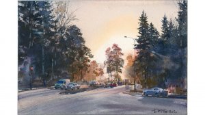 Перекрёсток. Акварельный пейзаж. | Crossroads. Watercolor landscape.