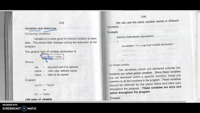 Structure of Javascript, Datatype, variable and Life span of variable