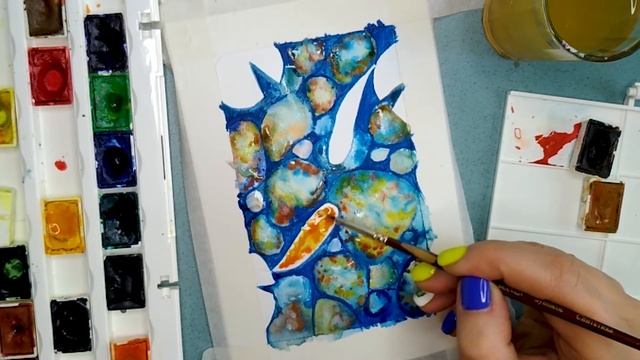 Рисуем рыбок в пруду акварелью. Рисуем камни легко. Открытка с рыбками. Рыбки Кои акварелью. ? ? смотреть онлайн