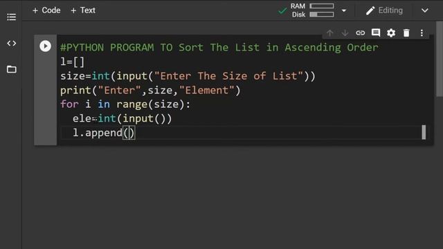 python list program : sort list in ascending order | python list program