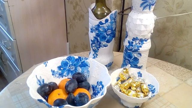 комплект посуды Гжель из бумаги