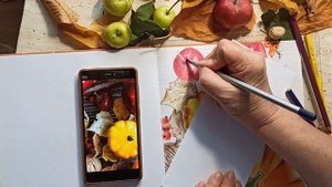 ОСЕННИЙ НАТЮРМОРТ / РИСУНОК ЦВЕТНЫМИ ✏️✏️ КАРАНДАШАМИ/drawing with colored pencils