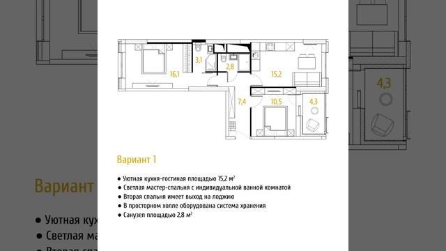 ЖК "Рассказово". Планировочные решения. Планировка 57,6 кв. м