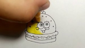 Как нарисовать Губку Боба в виде гамбургера