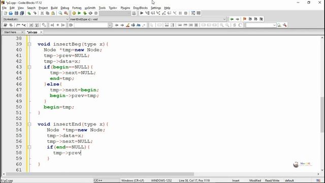 C++ program sort doubly linked list