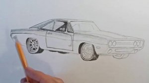 Как нарисовать Додж Чарджер 1970 года - Dodge Charger из Форсажа