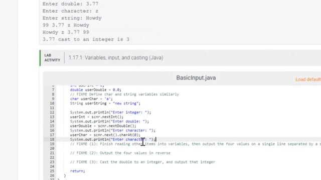 IT 145 Zybook labs 1.17 Variables input  and casting (Java)