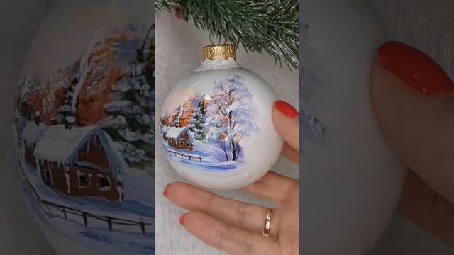 Арт. М20  Шар с ручной росписью 65 мм «Деревенское утро»