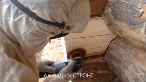 Шлифовка окоренного бревна сруба и торцов с помощью АльфаДиск СТРОНГ
