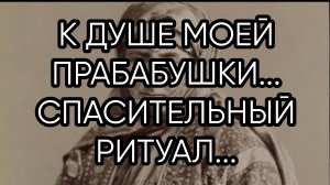 К ДУШЕ МОЕЙ ПРАБАБУШКИ...СПАСИТЕЛЬНЫЙ РИТУАЛ...