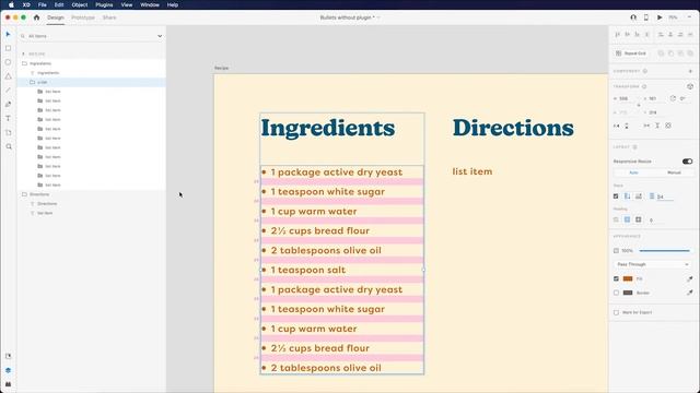 Create ordered and unordered lists in Adobe XD (without a plugin)