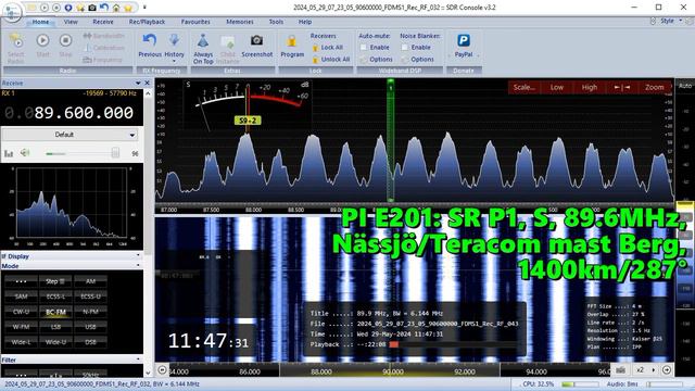 29.05.2024 08:47UTC, [Es], SR P1, S, 89.6МГц, 1400км