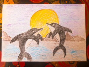Как быстро нарисовать дельфинов карандашами // Рисунки для самых маленьких